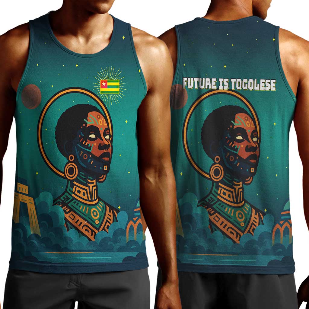 Togo Futuristic Afrocentric Woman Men Tank Top with Flag and Stars Design TS04