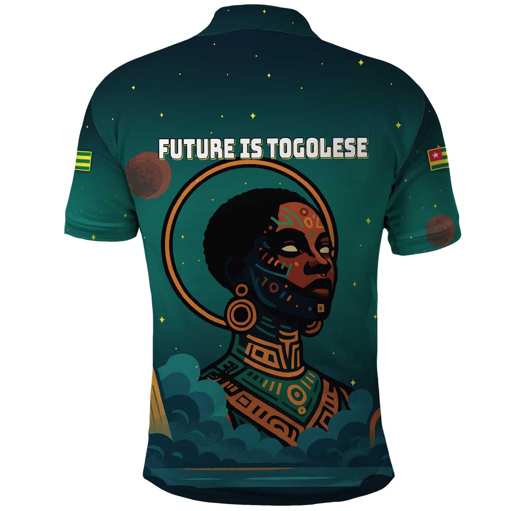 Togo Futuristic Afrocentric Woman Polo Shirt with Flag and Stars Design TS04