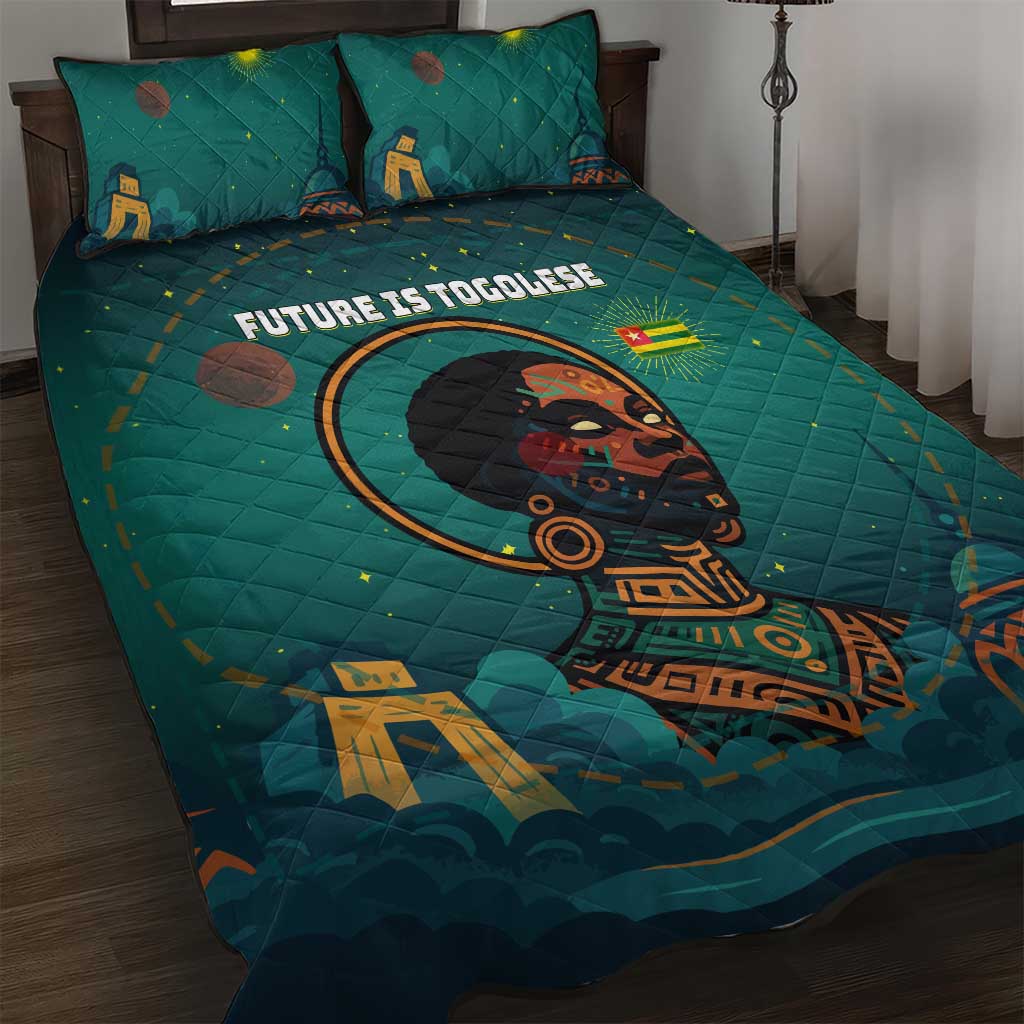 Togo Futuristic Afrocentric Woman Quilt Bed Set with Flag and Stars Design TS04