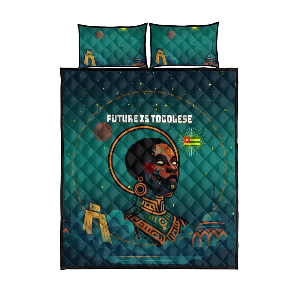 Togo Futuristic Afrocentric Woman Quilt Bed Set with Flag and Stars Design TS04