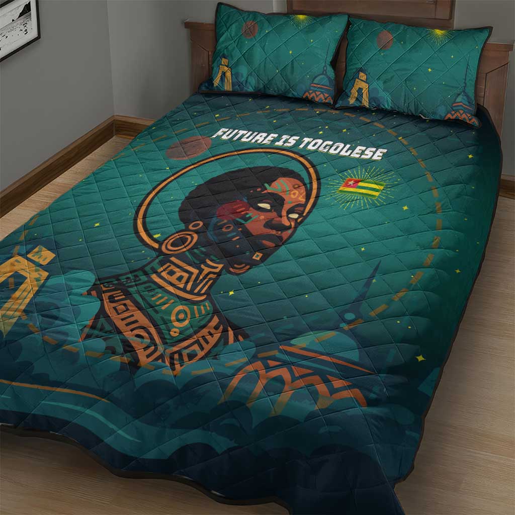Togo Futuristic Afrocentric Woman Quilt Bed Set with Flag and Stars Design TS04