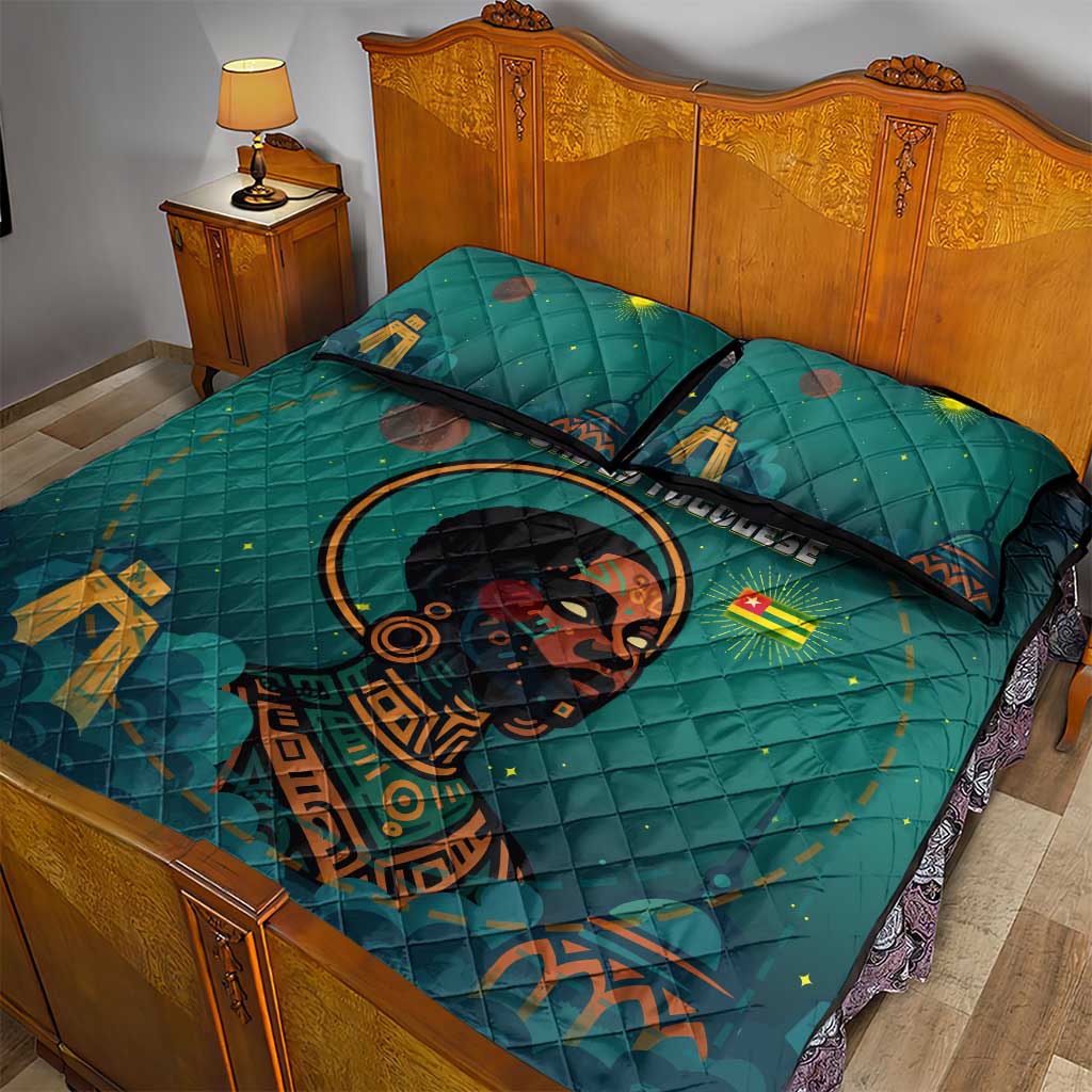 Togo Futuristic Afrocentric Woman Quilt Bed Set with Flag and Stars Design TS04