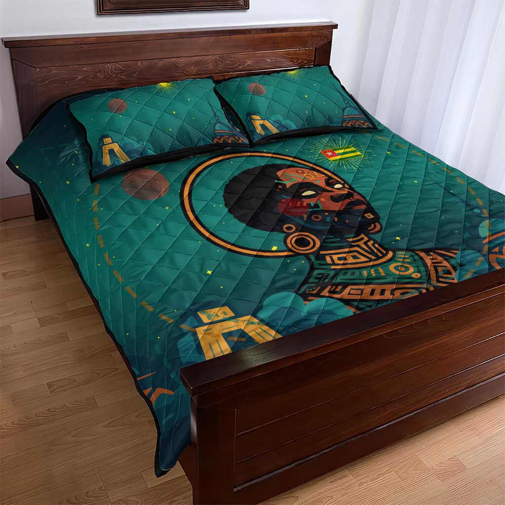 Togo Futuristic Afrocentric Woman Quilt Bed Set with Flag and Stars Design TS04