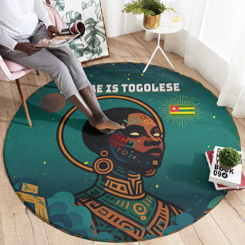 Togo Futuristic Afrocentric Woman Round Carpet with Flag and Stars Design TS04