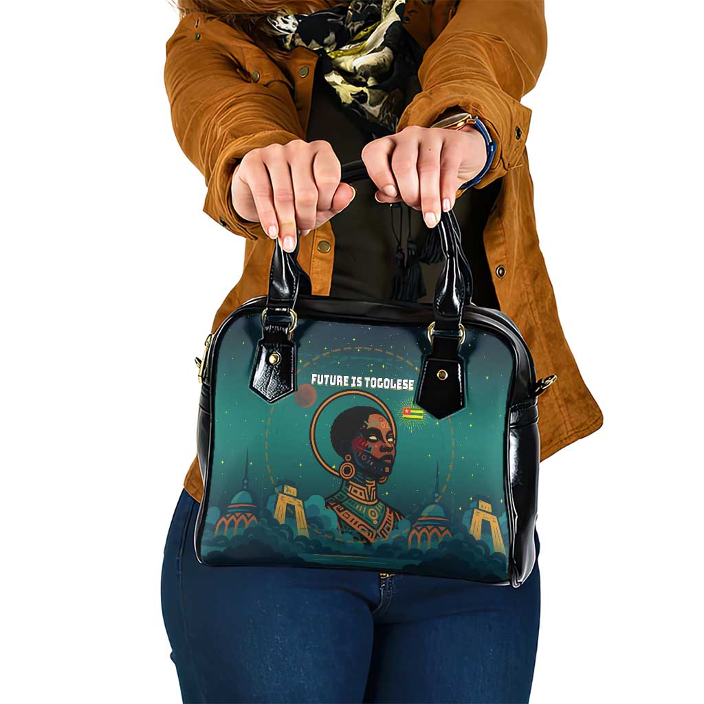 Togo Futuristic Afrocentric Woman Shoulder Handbag with Flag and Stars Design TS04
