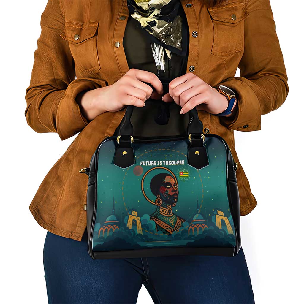 Togo Futuristic Afrocentric Woman Shoulder Handbag with Flag and Stars Design TS04