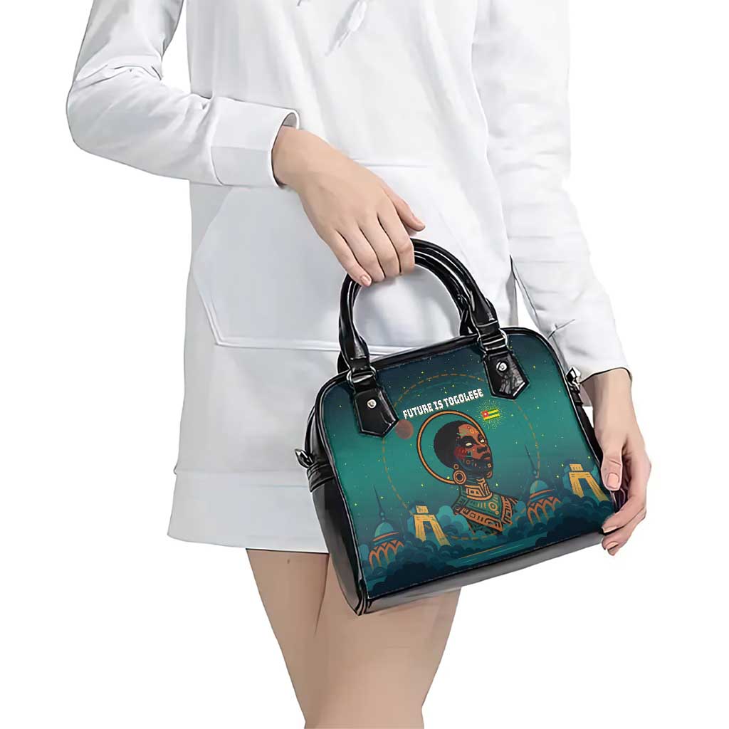 Togo Futuristic Afrocentric Woman Shoulder Handbag with Flag and Stars Design TS04