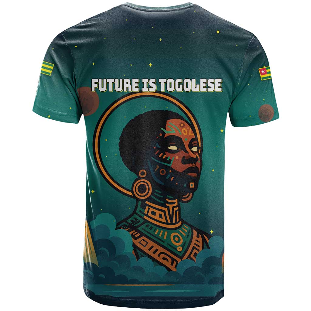 Togo Futuristic Afrocentric Woman T shirt with Flag and Stars Design TS04