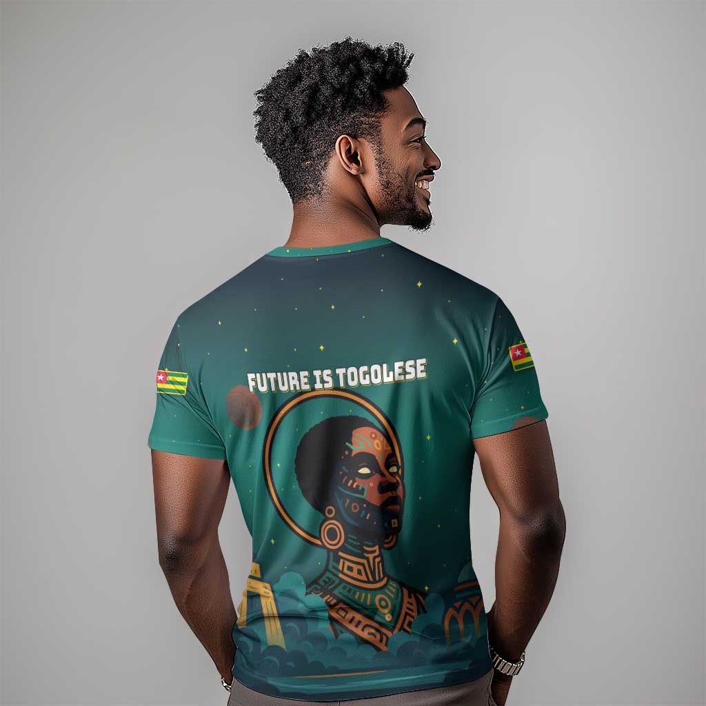 Togo Futuristic Afrocentric Woman T shirt with Flag and Stars Design TS04
