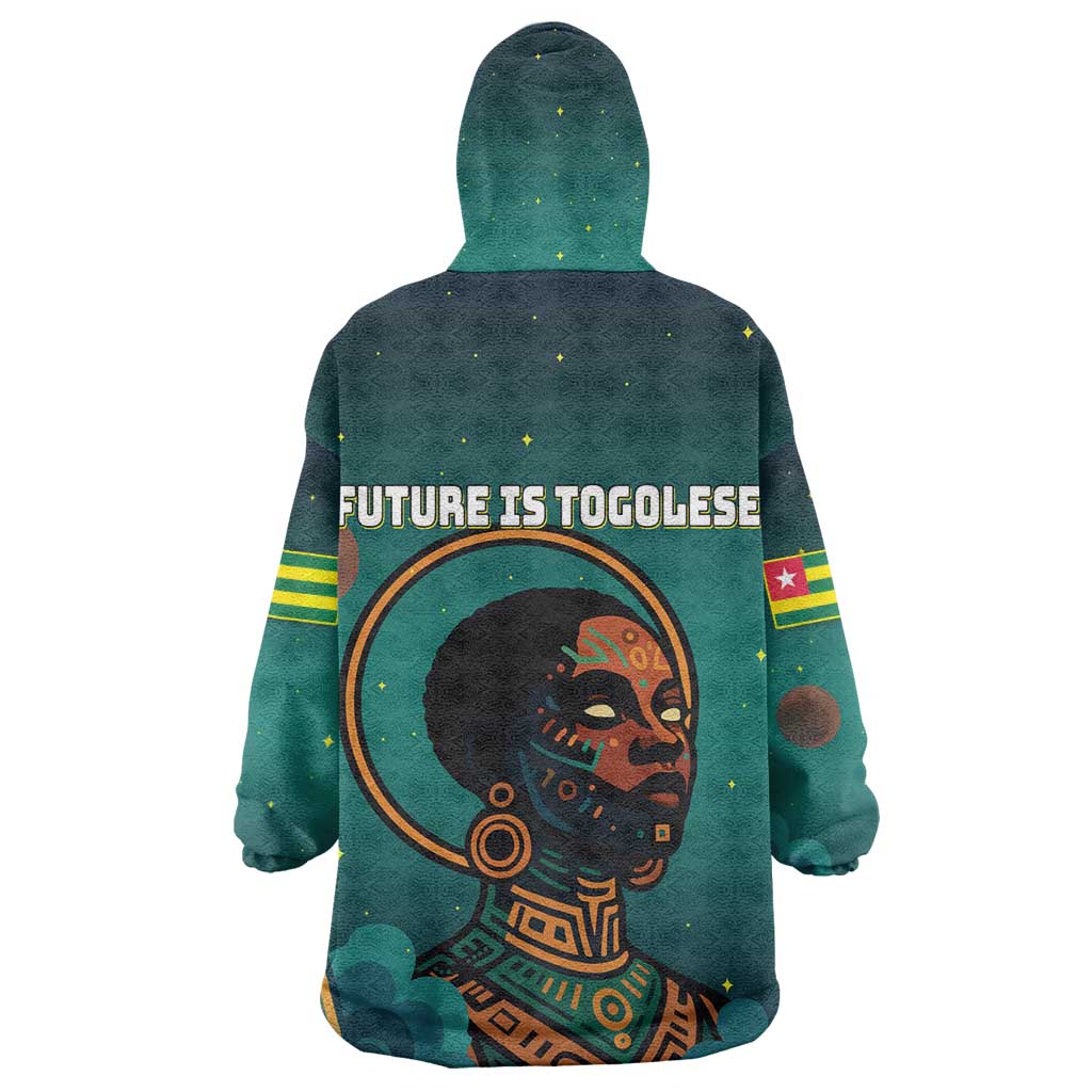 Togo Futuristic Afrocentric Woman Wearable Blanket Hoodie with Flag and Stars Design TS04