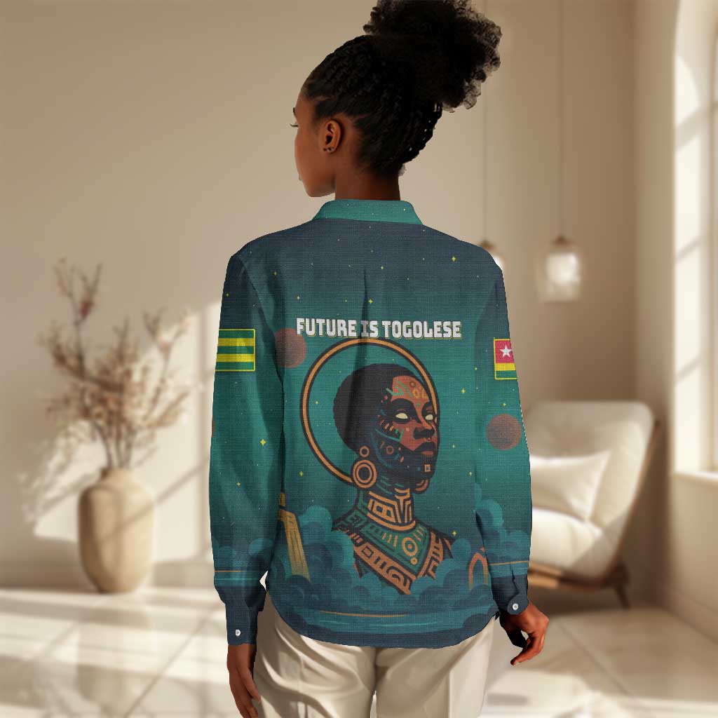 Togo Futuristic Afrocentric Woman Women Casual Shirt with Flag and Stars Design TS04