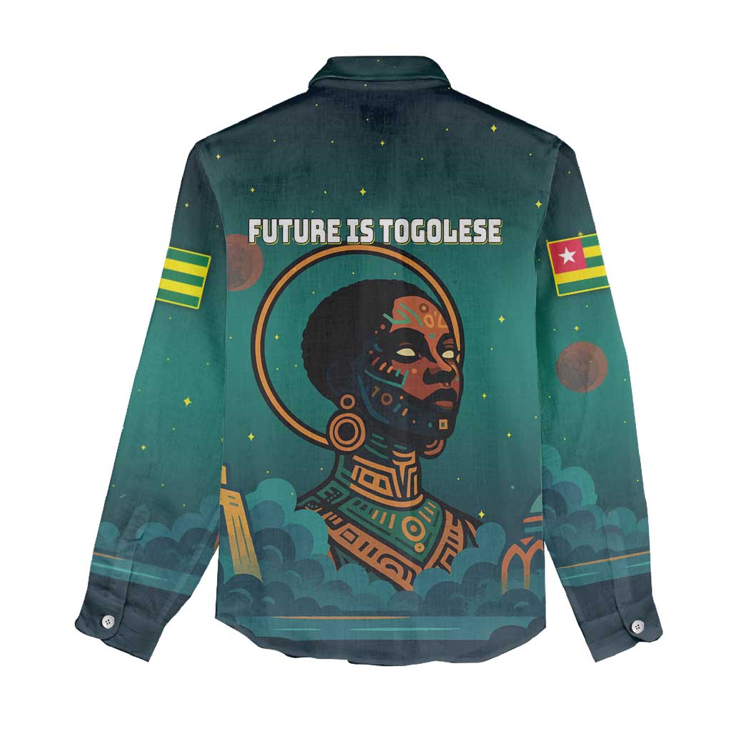 Togo Futuristic Afrocentric Woman Women Casual Shirt with Flag and Stars Design TS04