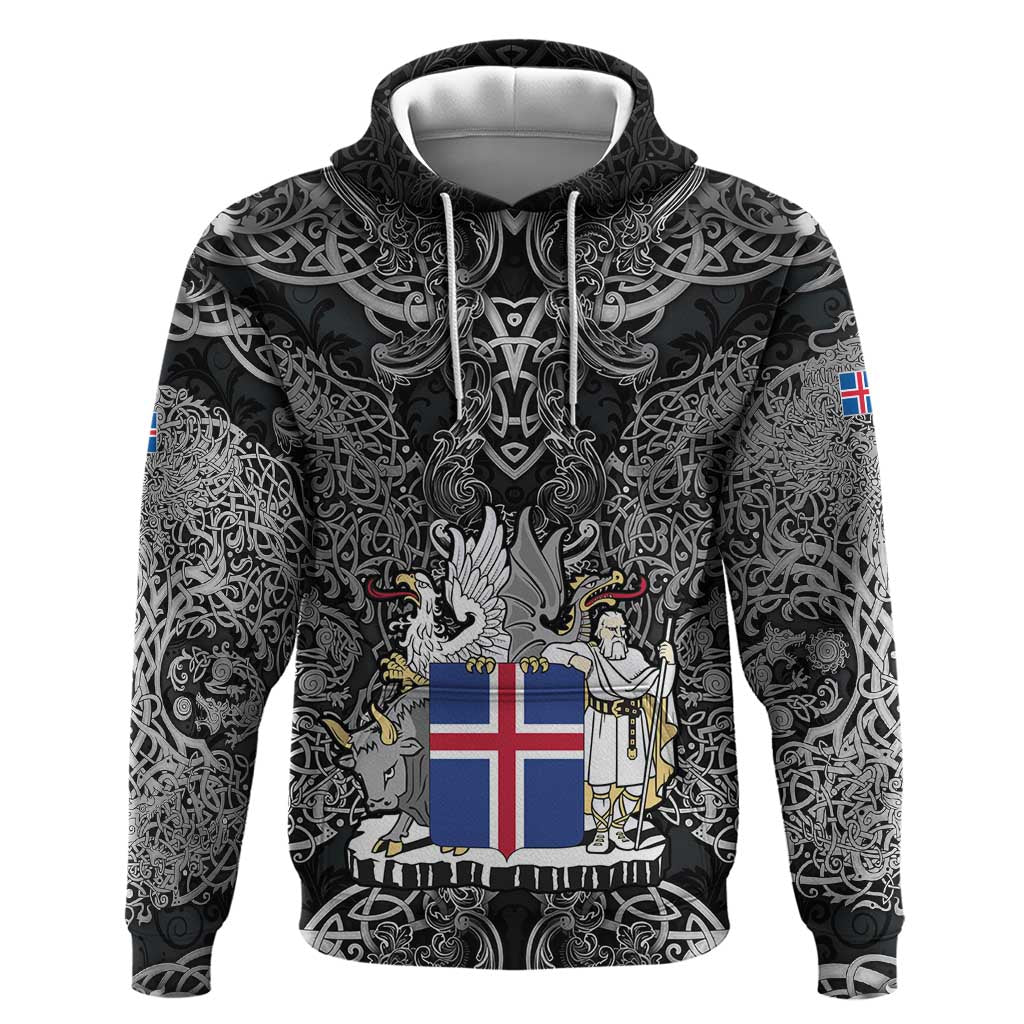 Icelandic Coat of Arms Hoodie Viking Knotwork and National Flag Design TS04
