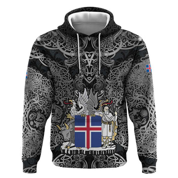 Icelandic Coat of Arms Hoodie Viking Knotwork and National Flag Design TS04