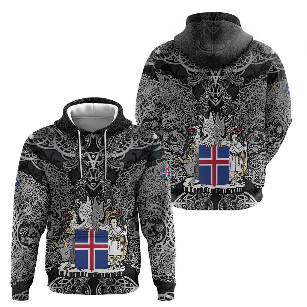 Icelandic Coat of Arms Hoodie Viking Knotwork and National Flag Design TS04