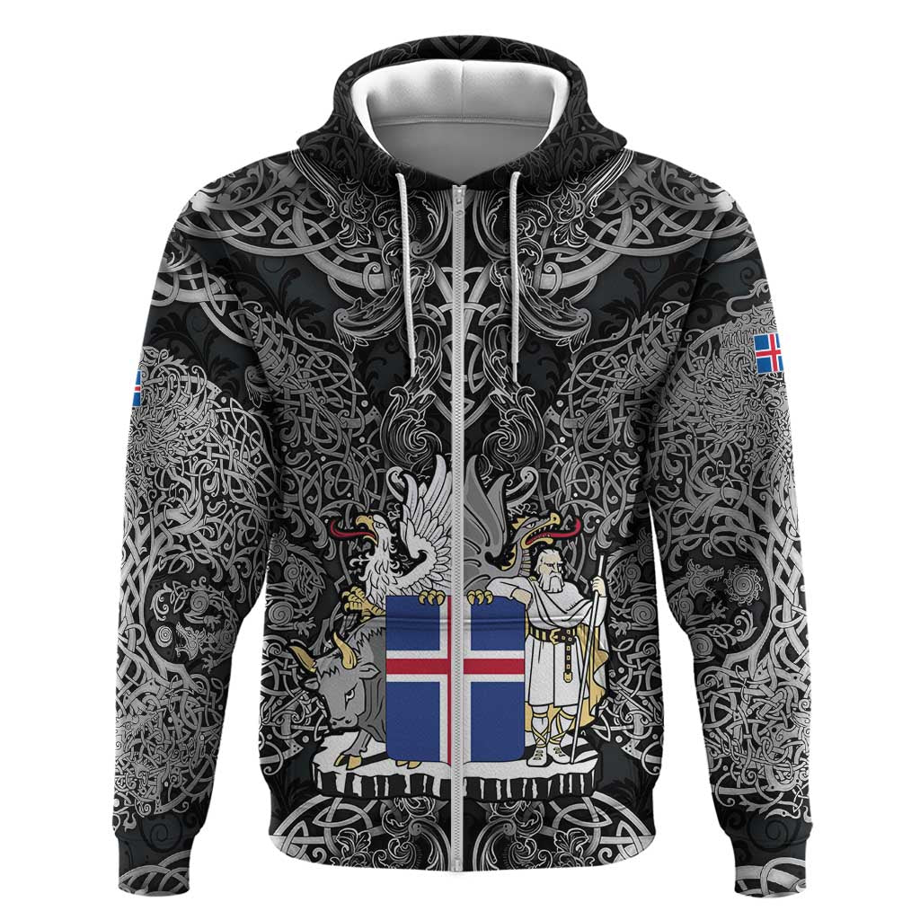 Icelandic Coat of Arms Hoodie Viking Knotwork and National Flag Design TS04