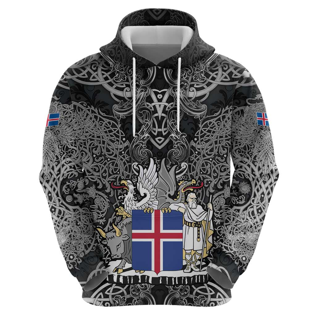Icelandic Coat of Arms Hoodie Viking Knotwork and National Flag Design TS04
