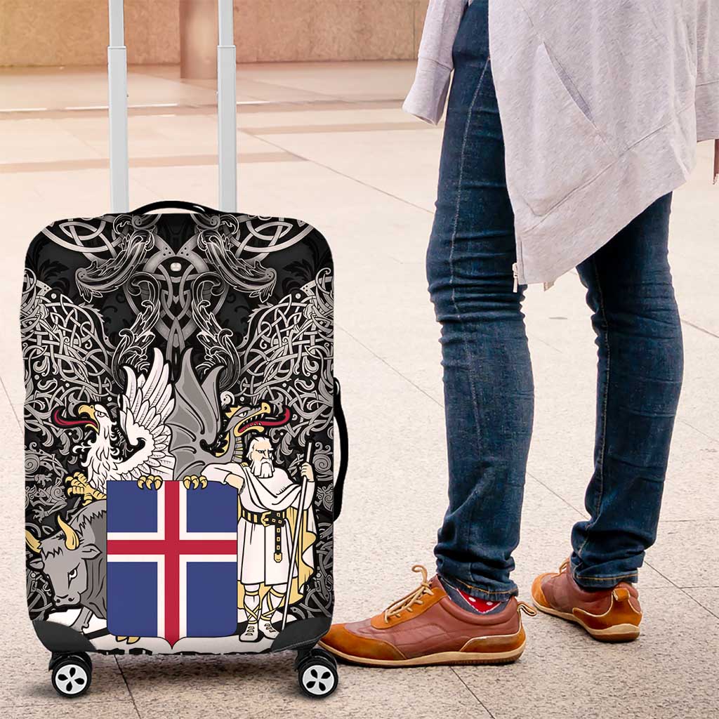 Icelandic Coat of Arms Luggage Cover Viking Knotwork and National Flag Design TS04