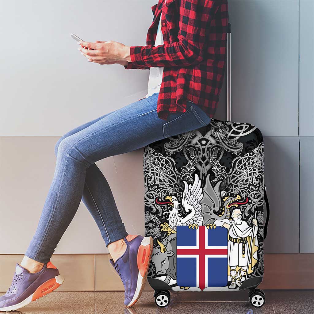 Icelandic Coat of Arms Luggage Cover Viking Knotwork and National Flag Design TS04