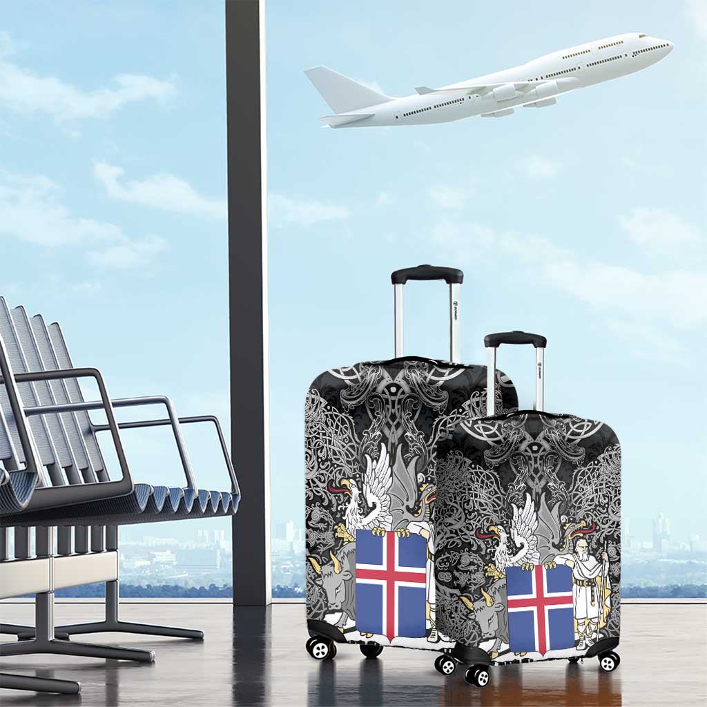 Icelandic Coat of Arms Luggage Cover Viking Knotwork and National Flag Design TS04