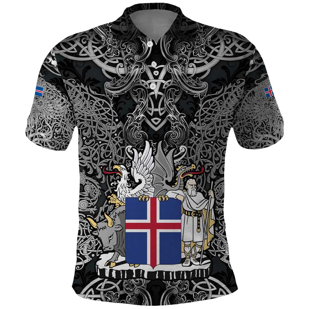 Icelandic Coat of Arms Polo Shirt Viking Knotwork and National Flag Design TS04
