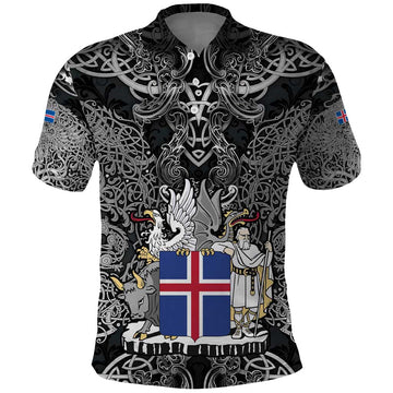 Icelandic Coat of Arms Polo Shirt Viking Knotwork and National Flag Design TS04