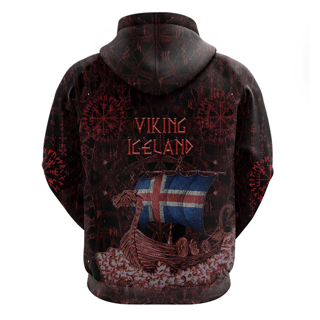 Iceland Vikings Hoodie Norse Runes with Raven and Longship Design Featuring National Flag TS04