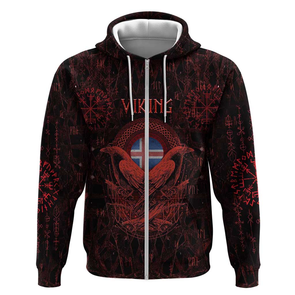 Iceland Vikings Hoodie Norse Runes with Raven and Longship Design Featuring National Flag TS04
