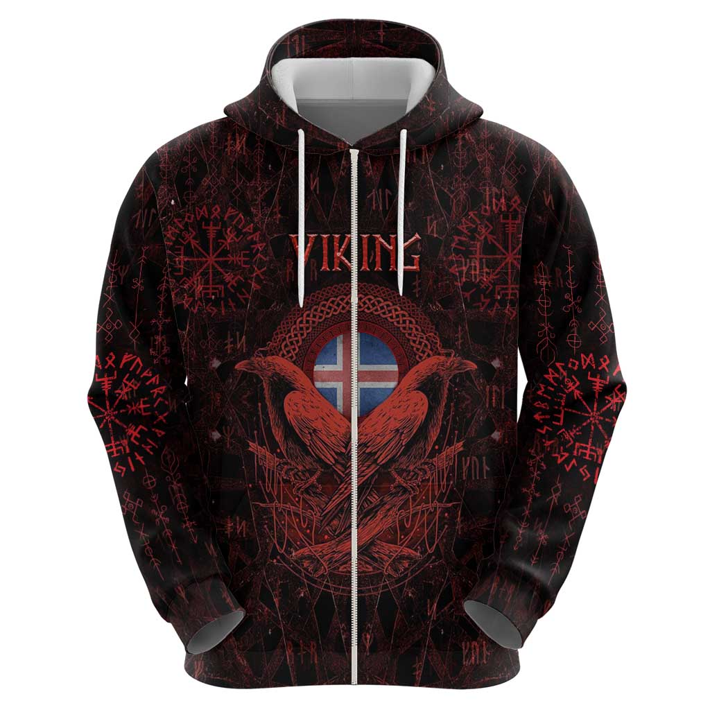 Iceland Vikings Hoodie Norse Runes with Raven and Longship Design Featuring National Flag TS04