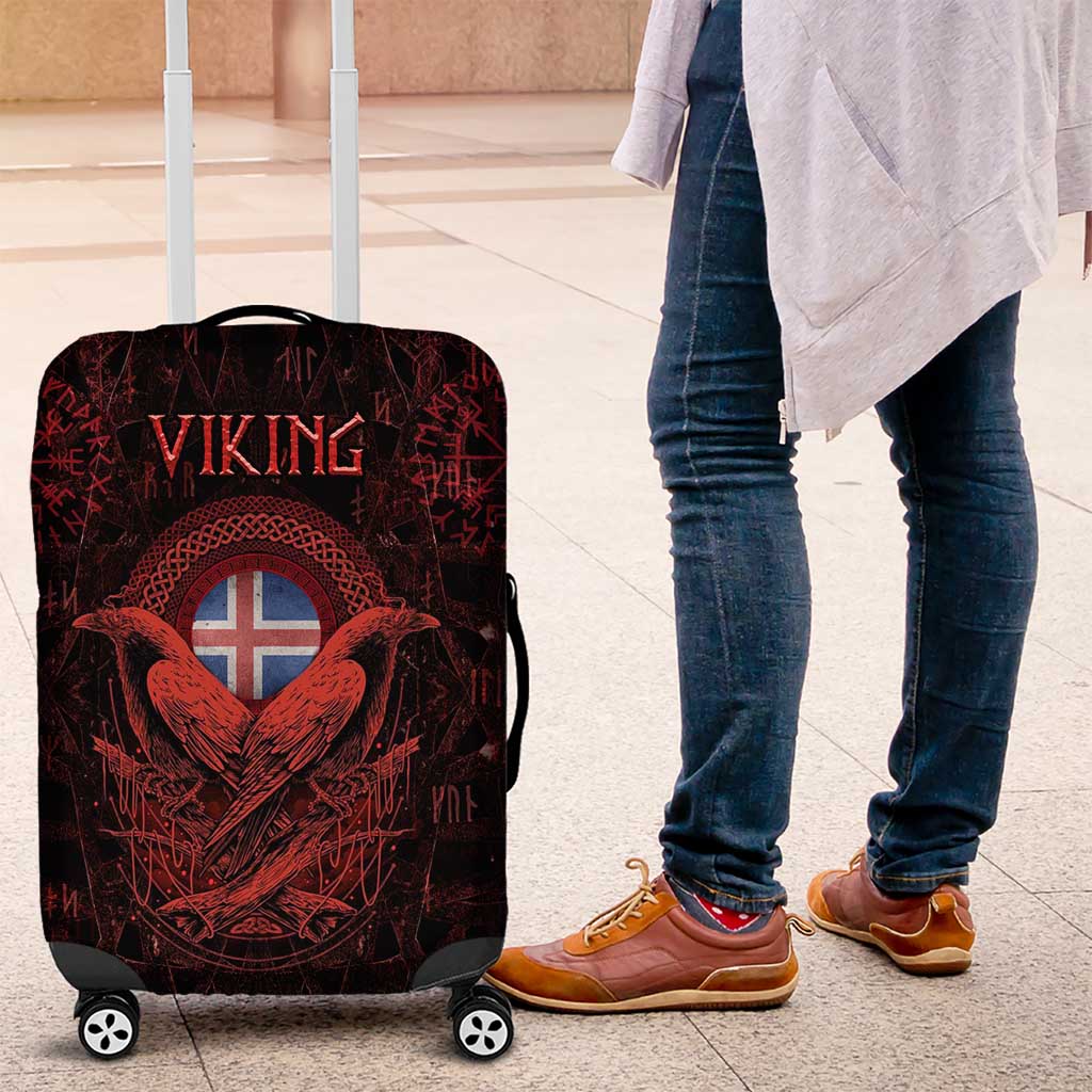 Iceland Vikings Luggage Cover Norse Runes with Raven and Longship Design Featuring National Flag TS04