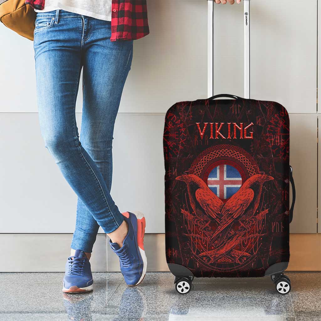 Iceland Vikings Luggage Cover Norse Runes with Raven and Longship Design Featuring National Flag TS04
