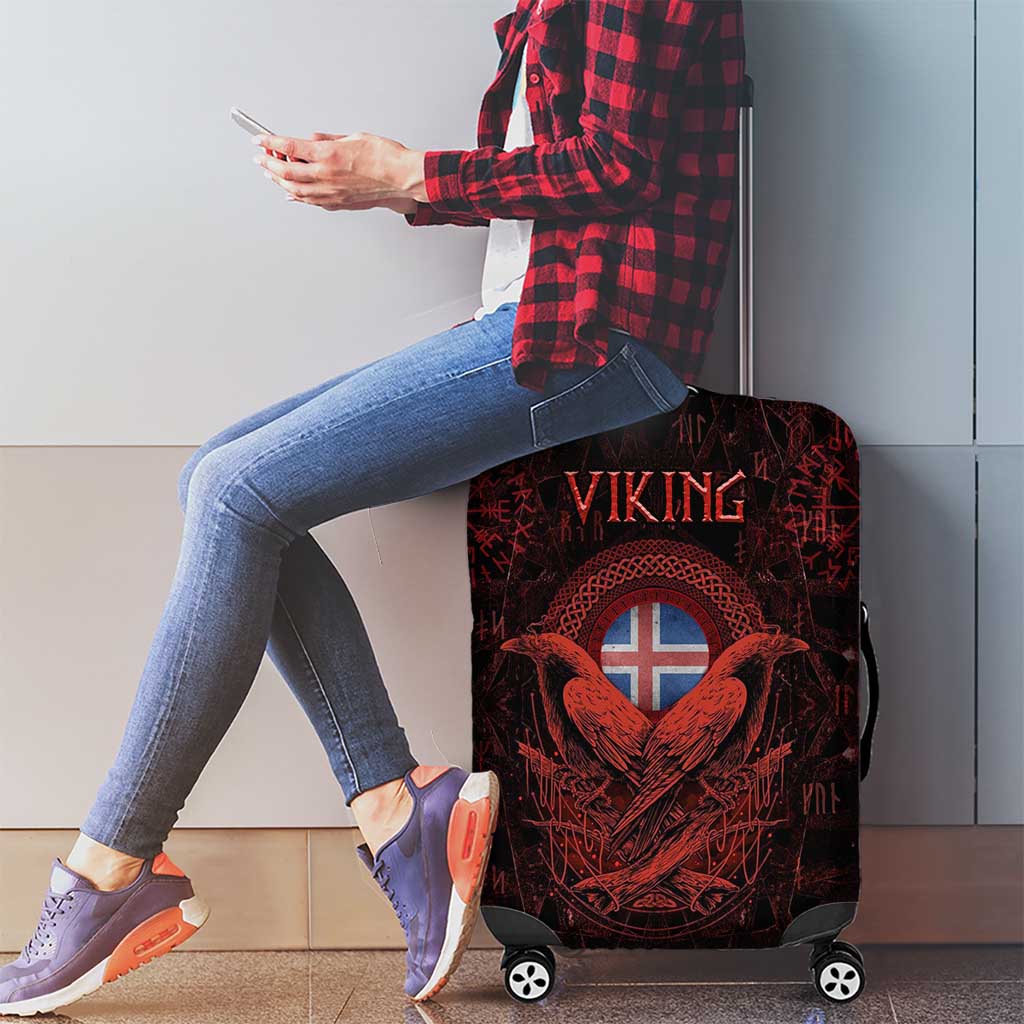 Iceland Vikings Luggage Cover Norse Runes with Raven and Longship Design Featuring National Flag TS04