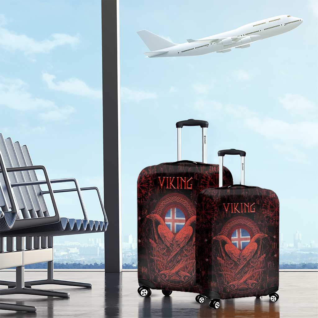 Iceland Vikings Luggage Cover Norse Runes with Raven and Longship Design Featuring National Flag TS04