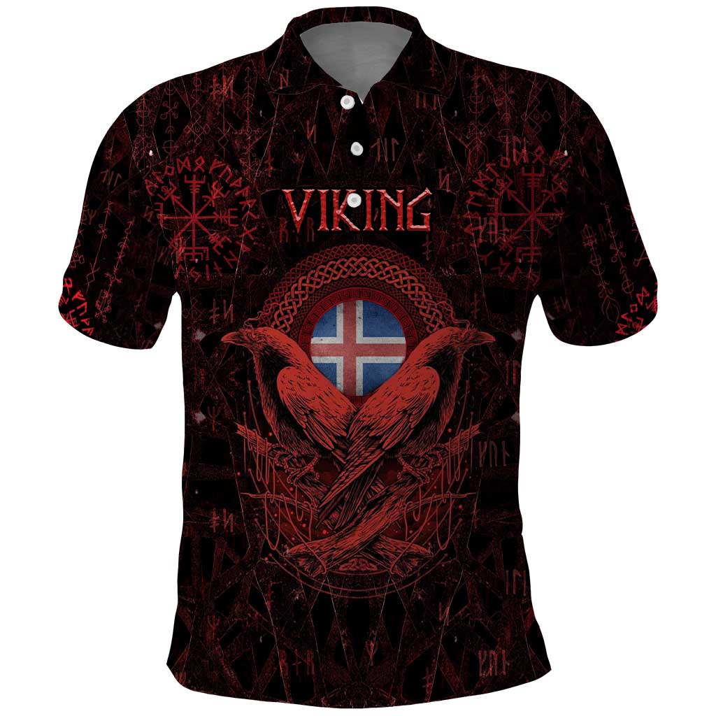 Iceland Vikings Polo Shirt Norse Runes with Raven and Longship Design Featuring National Flag TS04