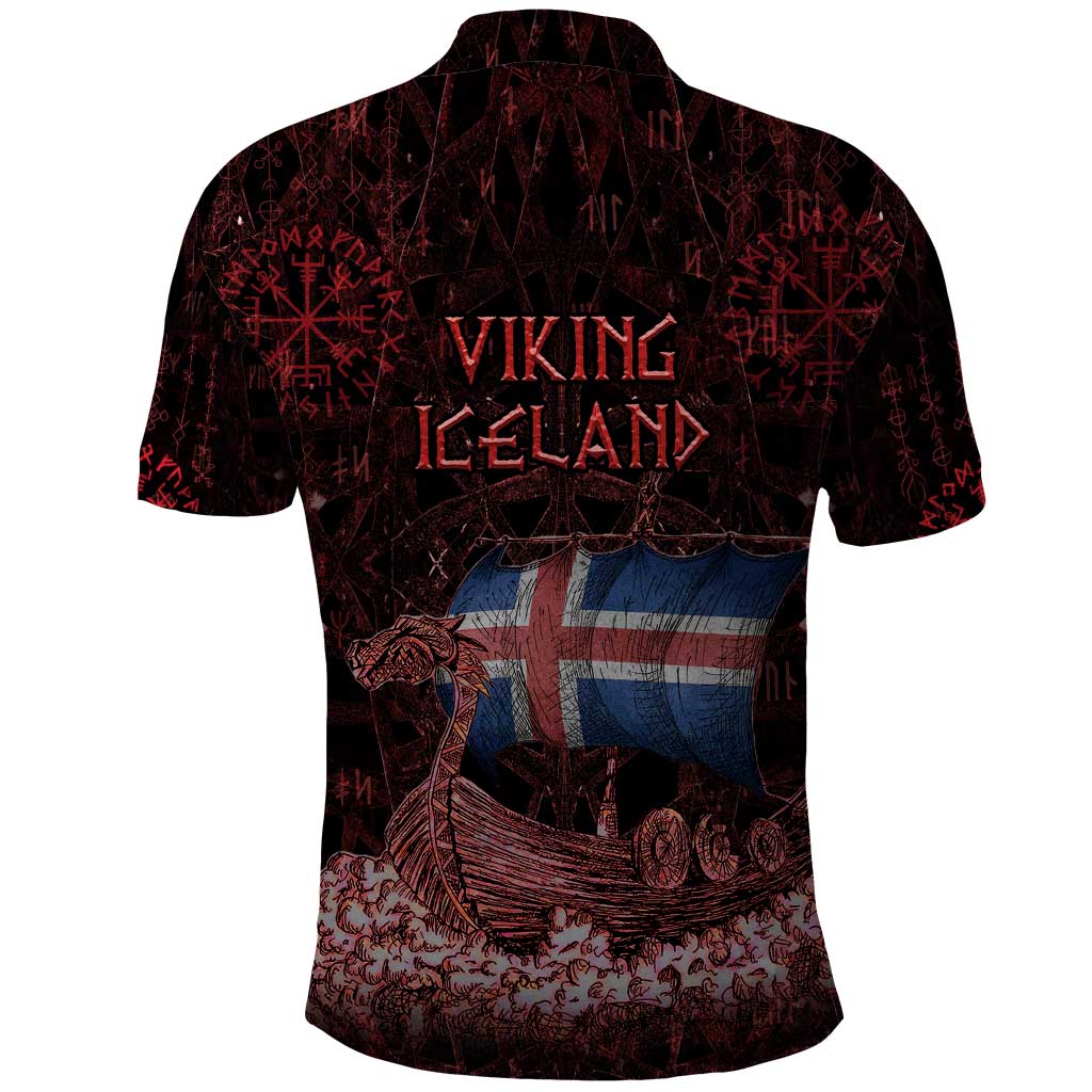 Iceland Vikings Polo Shirt Norse Runes with Raven and Longship Design Featuring National Flag TS04