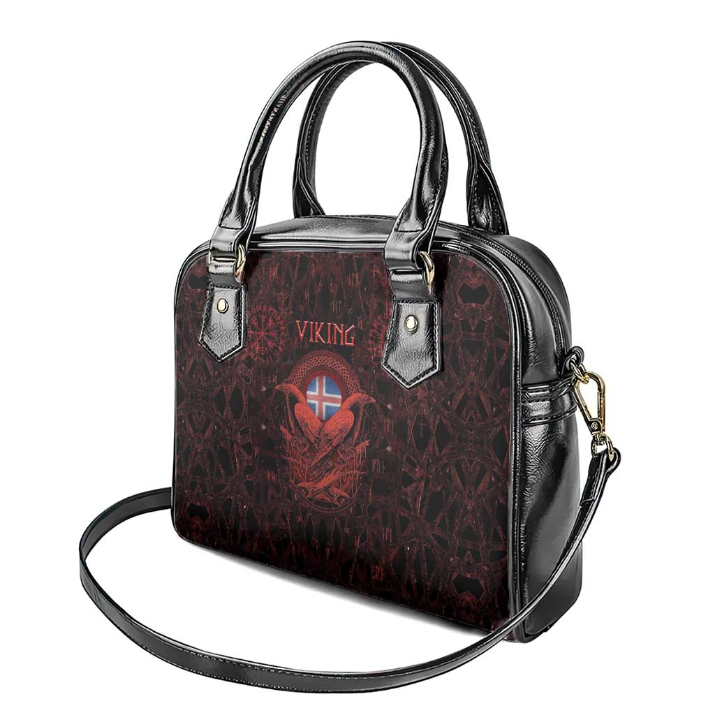 Iceland Vikings Shoulder Handbag Norse Runes with Raven and Longship Design Featuring National Flag TS04