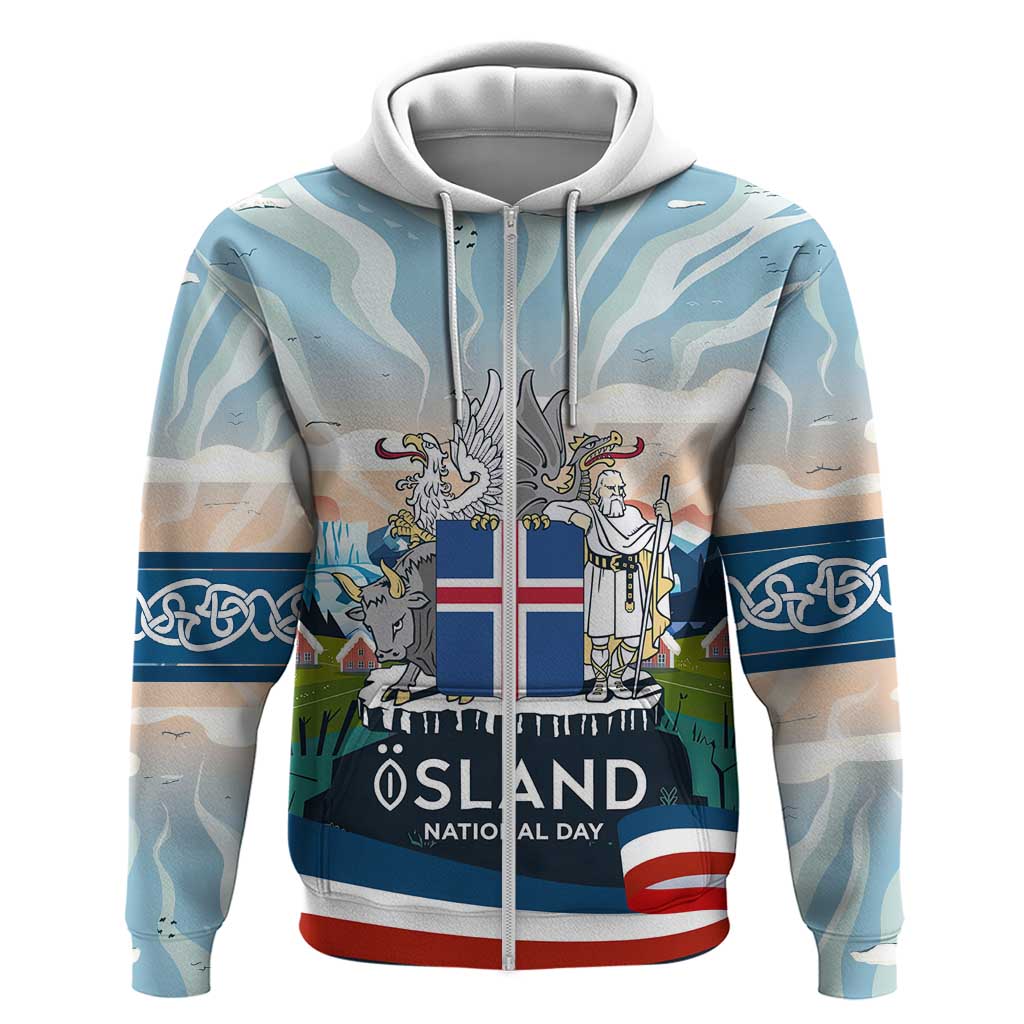 Iceland National Day Hoodie with Icelandic Flag Crest and Scenic Landscape Design TS04