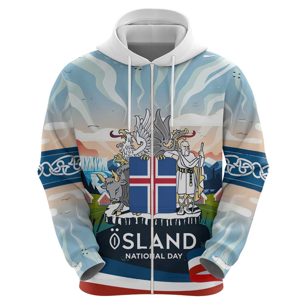 Iceland National Day Hoodie with Icelandic Flag Crest and Scenic Landscape Design TS04