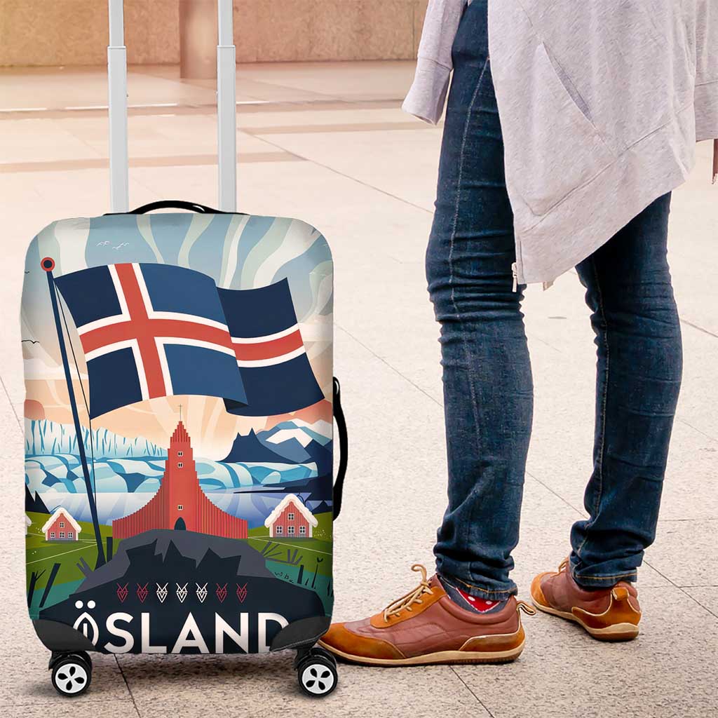 Iceland National Day Luggage Cover with Icelandic Flag Crest and Scenic Landscape Design TS04