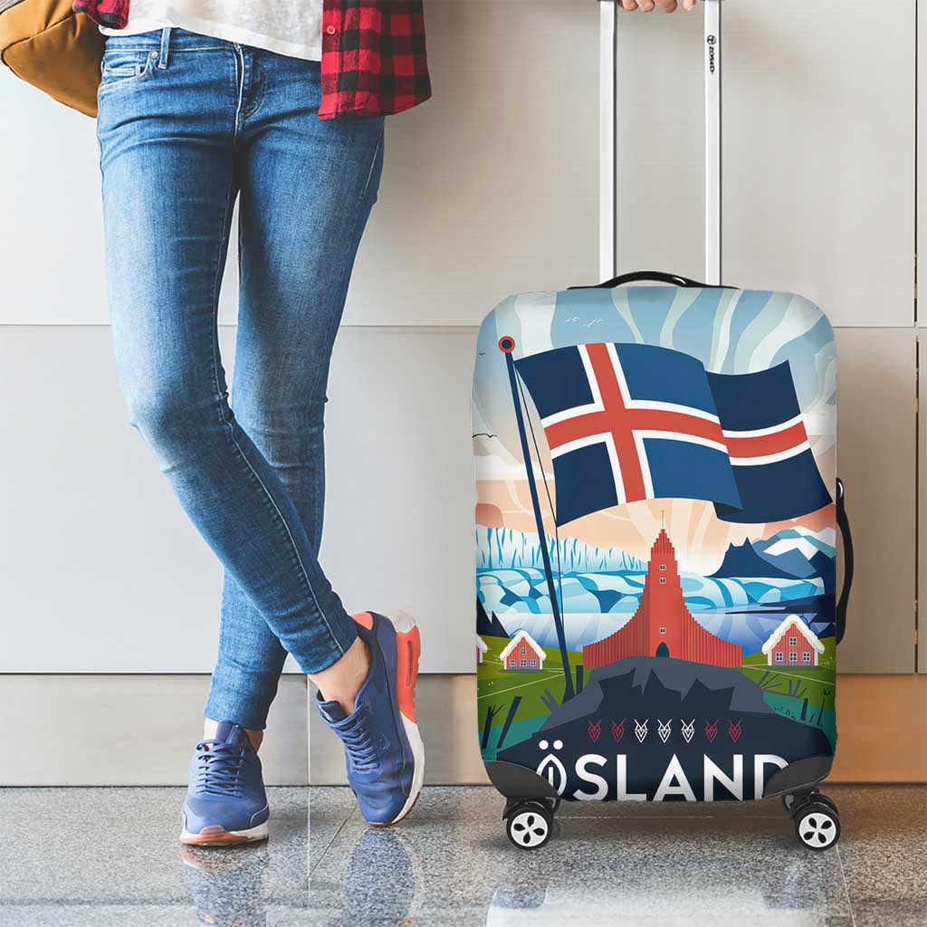 Iceland National Day Luggage Cover with Icelandic Flag Crest and Scenic Landscape Design TS04
