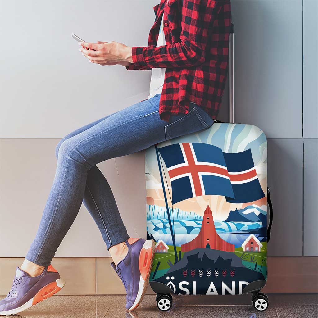 Iceland National Day Luggage Cover with Icelandic Flag Crest and Scenic Landscape Design TS04