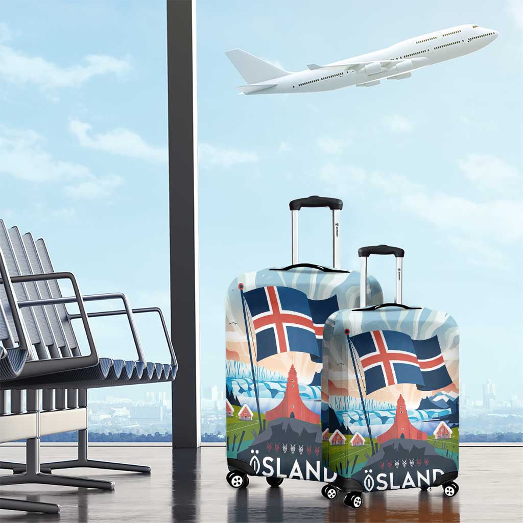 Iceland National Day Luggage Cover with Icelandic Flag Crest and Scenic Landscape Design TS04