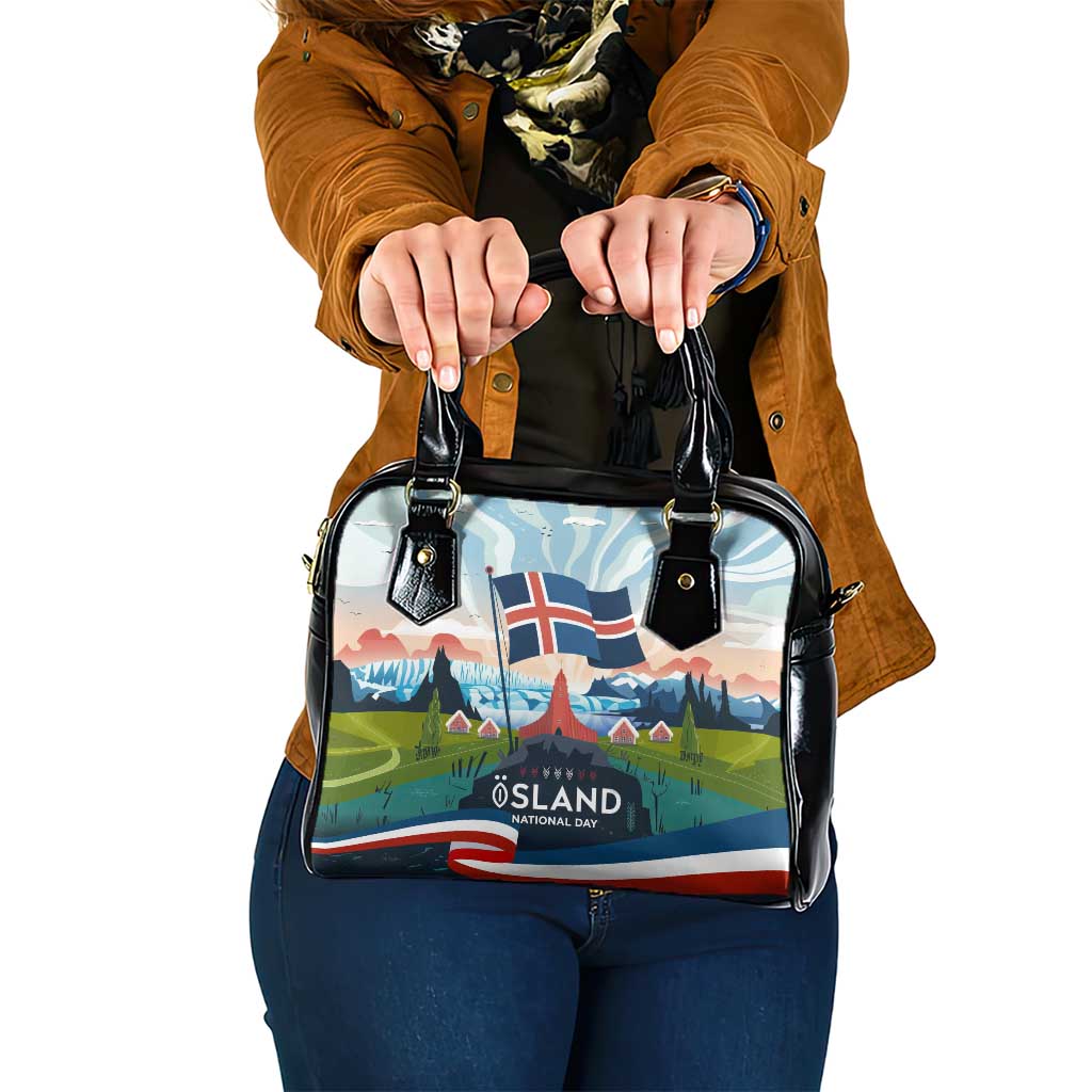 Iceland National Day Shoulder Handbag with Icelandic Flag Crest and Scenic Landscape Design TS04