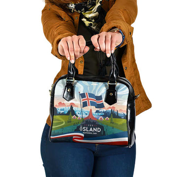 Iceland National Day Shoulder Handbag with Icelandic Flag Crest and Scenic Landscape Design TS04