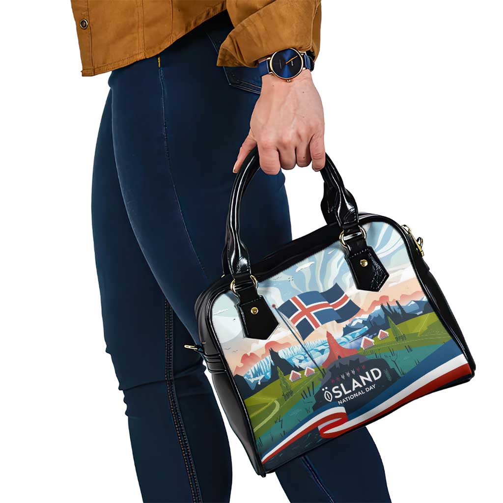 Iceland National Day Shoulder Handbag with Icelandic Flag Crest and Scenic Landscape Design TS04