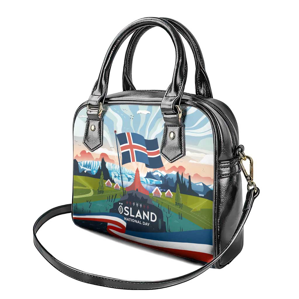 Iceland National Day Shoulder Handbag with Icelandic Flag Crest and Scenic Landscape Design TS04