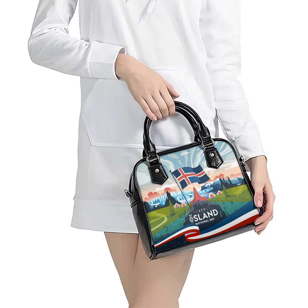 Iceland National Day Shoulder Handbag with Icelandic Flag Crest and Scenic Landscape Design TS04