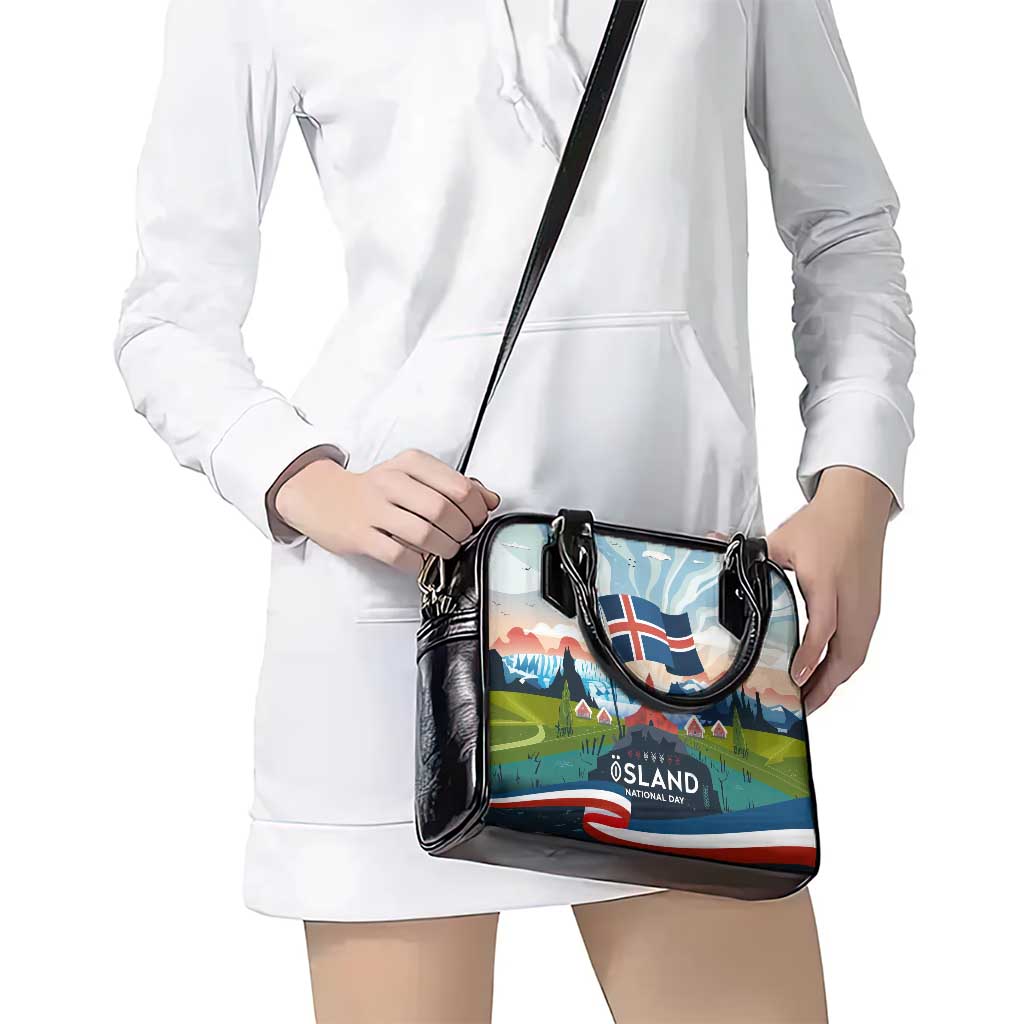 Iceland National Day Shoulder Handbag with Icelandic Flag Crest and Scenic Landscape Design TS04