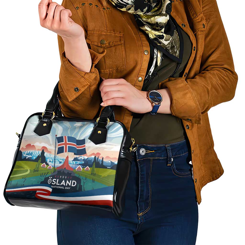 Iceland National Day Shoulder Handbag with Icelandic Flag Crest and Scenic Landscape Design TS04