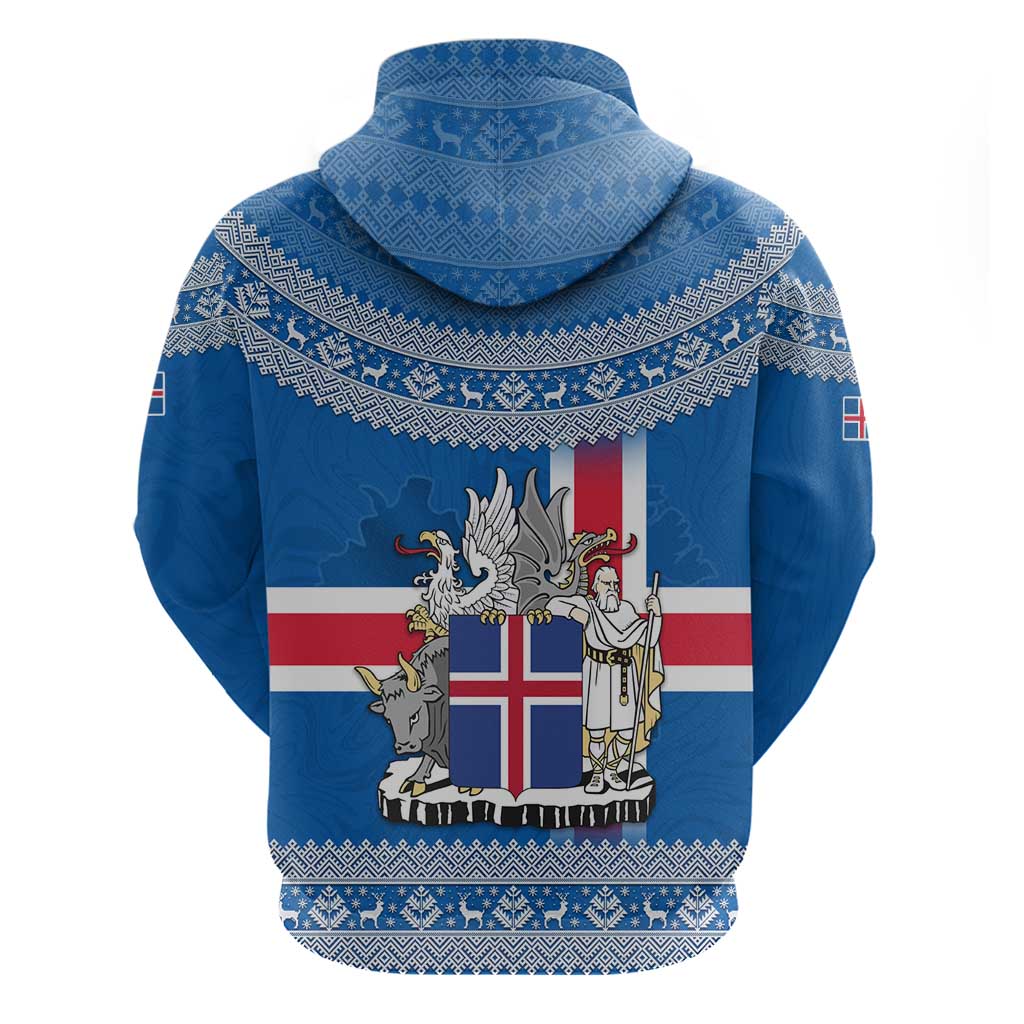Iceland Flag Hoodie with Icelandic Crest and Traditional Nordic Knit Pattern Design TS04